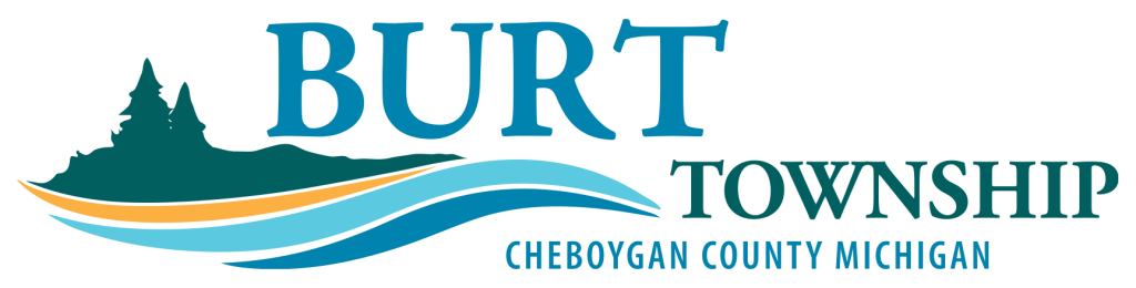 burt township logo with a pine tree and a combinded blue, light blue, and orange swoosh